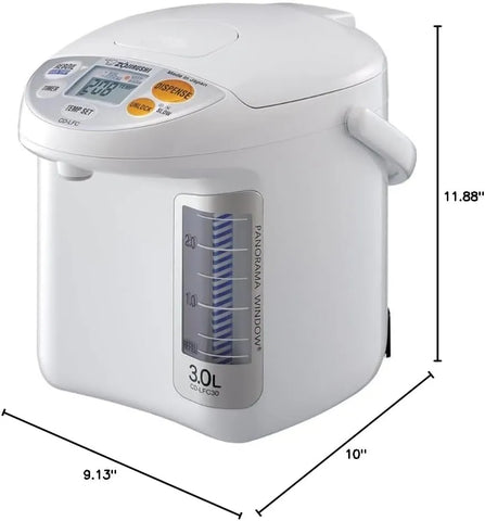 Zojirushi CD LFC30 Micom Water Boiler and Warmer, 3.0 L, 101 Oz (White) | 3.0 L, Panorama Window Level Gauge, Micom Control with 4 Keep-Warm Temps, One-Touch Dispensing, (101 Oz)