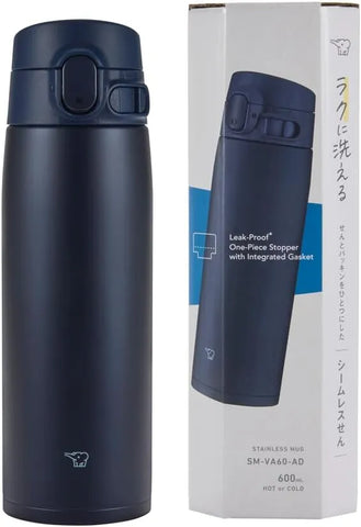 Zojirushi SM-VA60-AD Water Bottle, One-Touch Stainless Steel Mug, Seamless, 20.3 fl oz (600 ml), Navy