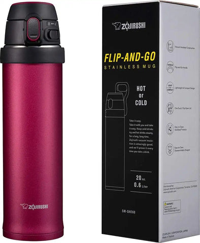 Zojirushi SM-QHE60RK, Flip-and-Go Stainless Mug, 20-Ounce, Hibiscus Red