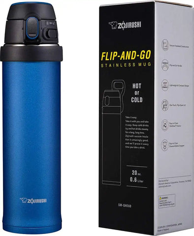 Zojirushi SM-QHE60AK, Flip-and-Go Stainless Mug, 20-Ounce, Cobalt Blue, 1 Count (Pack of 1)