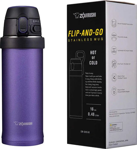 Zojirushi SM-QHE48VK, Flip-and-Go Stainless Mug, 16-Ounce, Purple Dusk