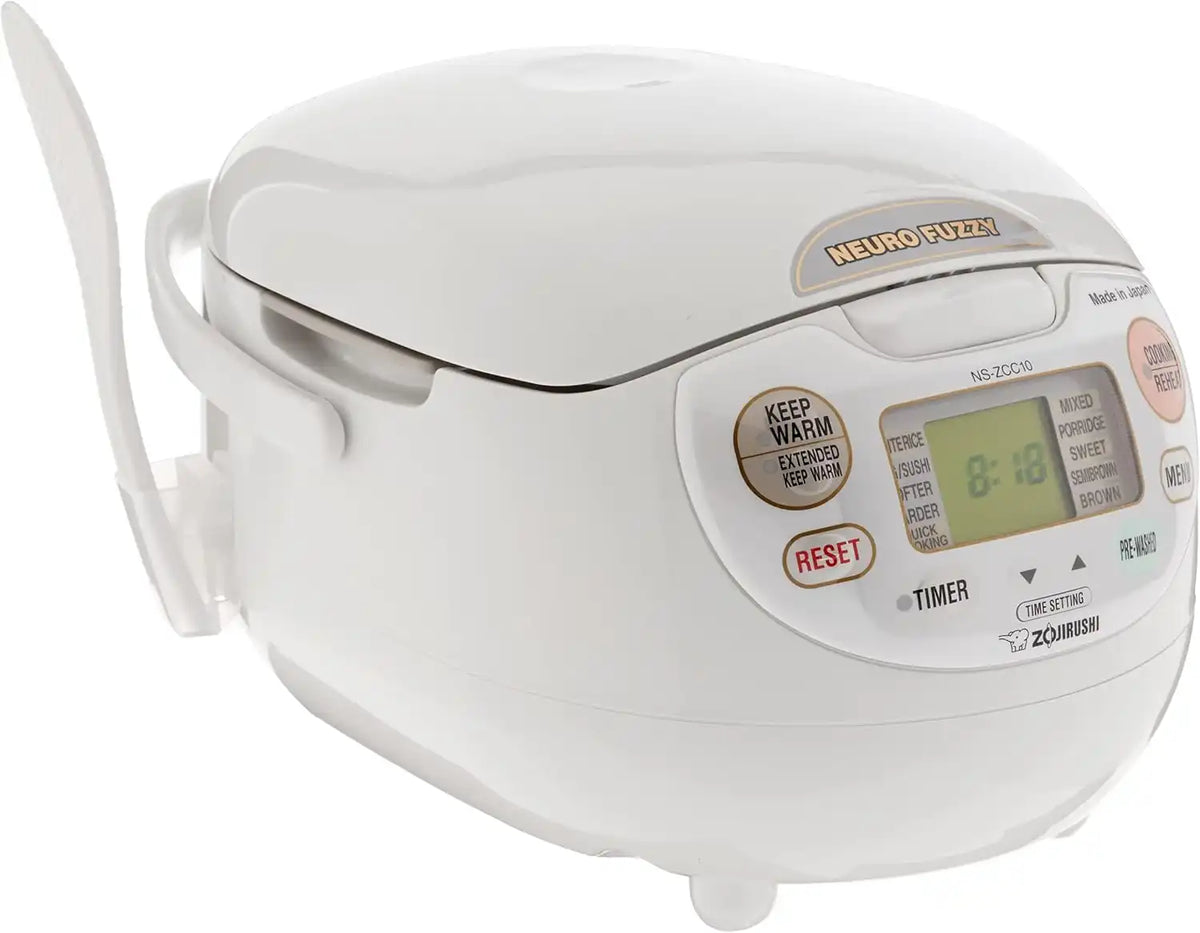 Zojirushi Ns ZCC10 Neuro Fuzzy Rice Cooker and Warmer (White) | 5.5-Cup Neuro Fuzzy Rice Cooker, Menu Settings for White, Brown, Porridge, Quick, Nonstick Spherical Pan, Made in Japan