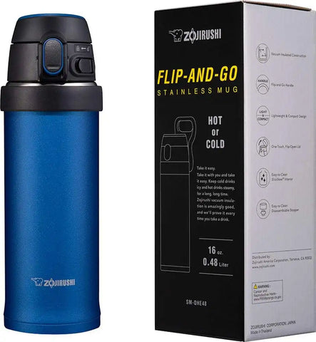 Zojirushi SM-QHE48AK, Flip-and-Go Stainless Mug, 16-Ounce, Cobalt Blue