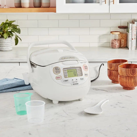 Zojirushi Ns ZCC10 Neuro Fuzzy Rice Cooker and Warmer (White) | 5.5-Cup Neuro Fuzzy Rice Cooker, Menu Settings for White, Brown, Porridge, Quick, Nonstick Spherical Pan, Made in Japan